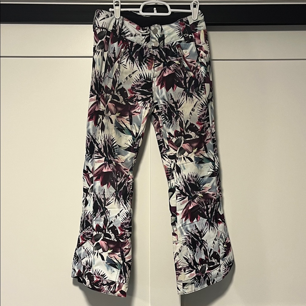 Obermeyer Kids SkiPants - Black, White, Pink Floral with Grow a long.